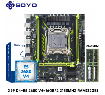 Комплект материнской платы SOYO X99 LGA2011-3 с процессором Xeon E5 2680 V4 и памятью DDR4 32 ГБ